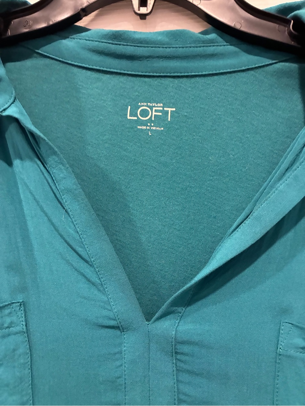 LOFT Teal Split-Neck Pullover Blouse - Picture 2 of 5